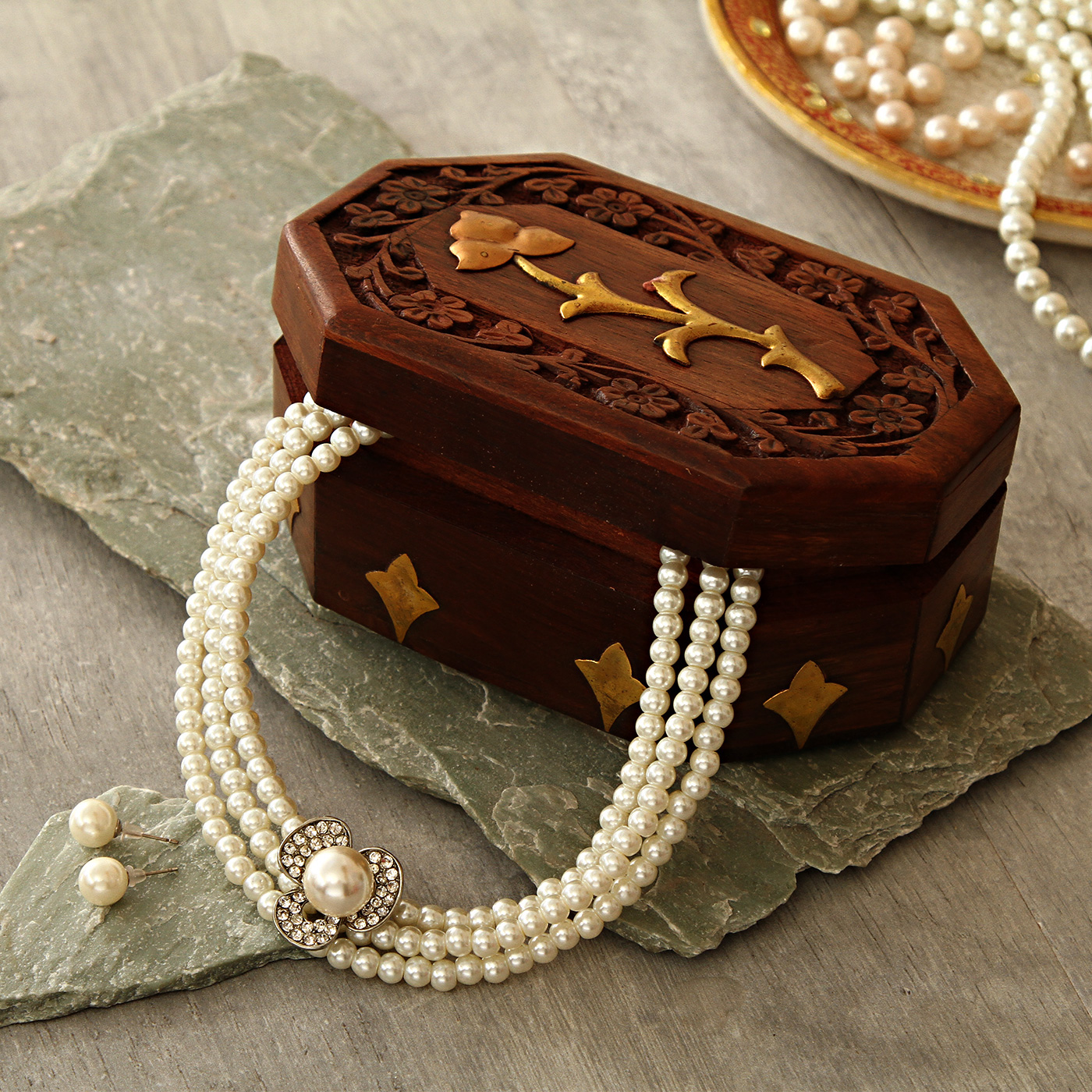 Image result for pearl necklace in a wooden box